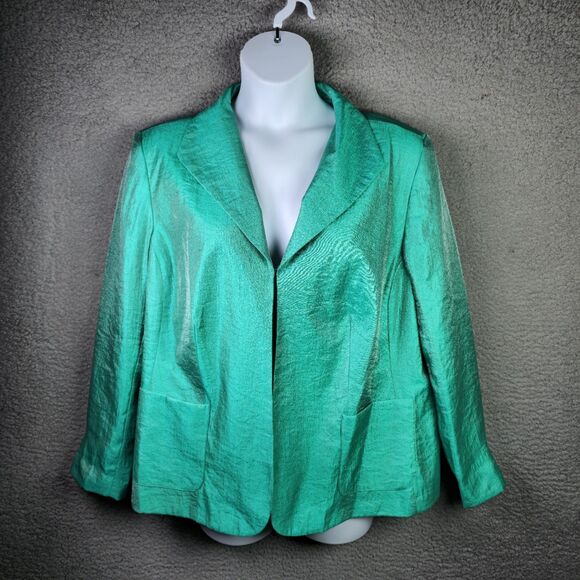 TanJay Blazer Jacket Womens 18W Metallic Green Summer Lightweight Pocket Career - Picture 9 of 14